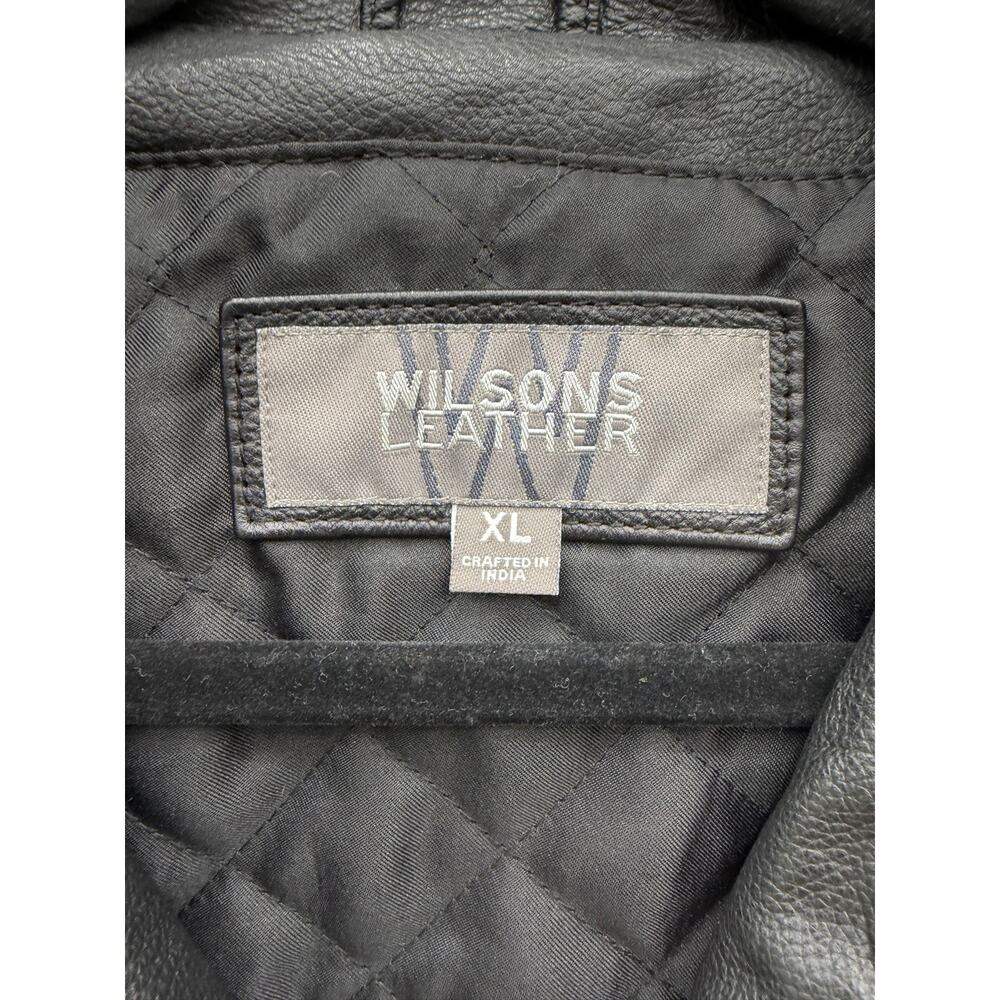 Wilsons Leather XL Black Leather Motorcycle Biker Jacket Belted Moto - Picture 4 of 9